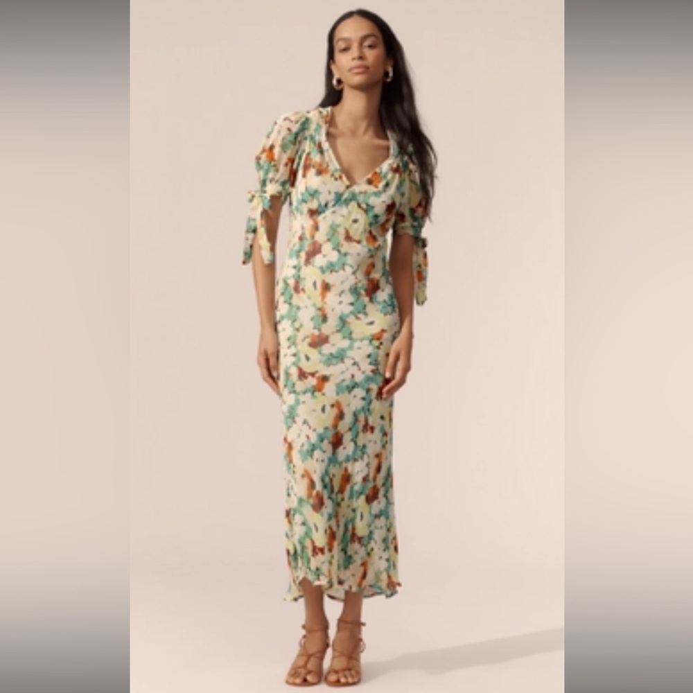 Anthropologie Green Floral Maxi Dress